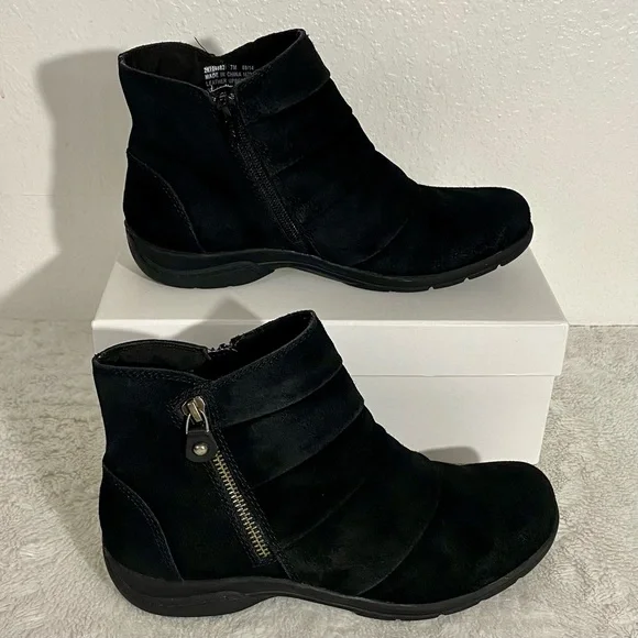 Clarks Christine Sway Black Suede Ankle Boots Women’s Size 7M Dual Zippers - Picture 3 of 10